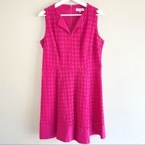 Calvin Klein Pink Cotton Eyelet Fit & Flare Dress